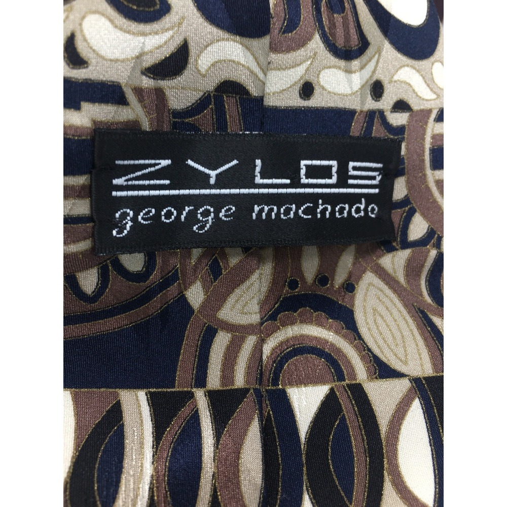 Zylos George Machado Tie 100% Silk Geometric Black Blue Beige - Picture 7 of 8